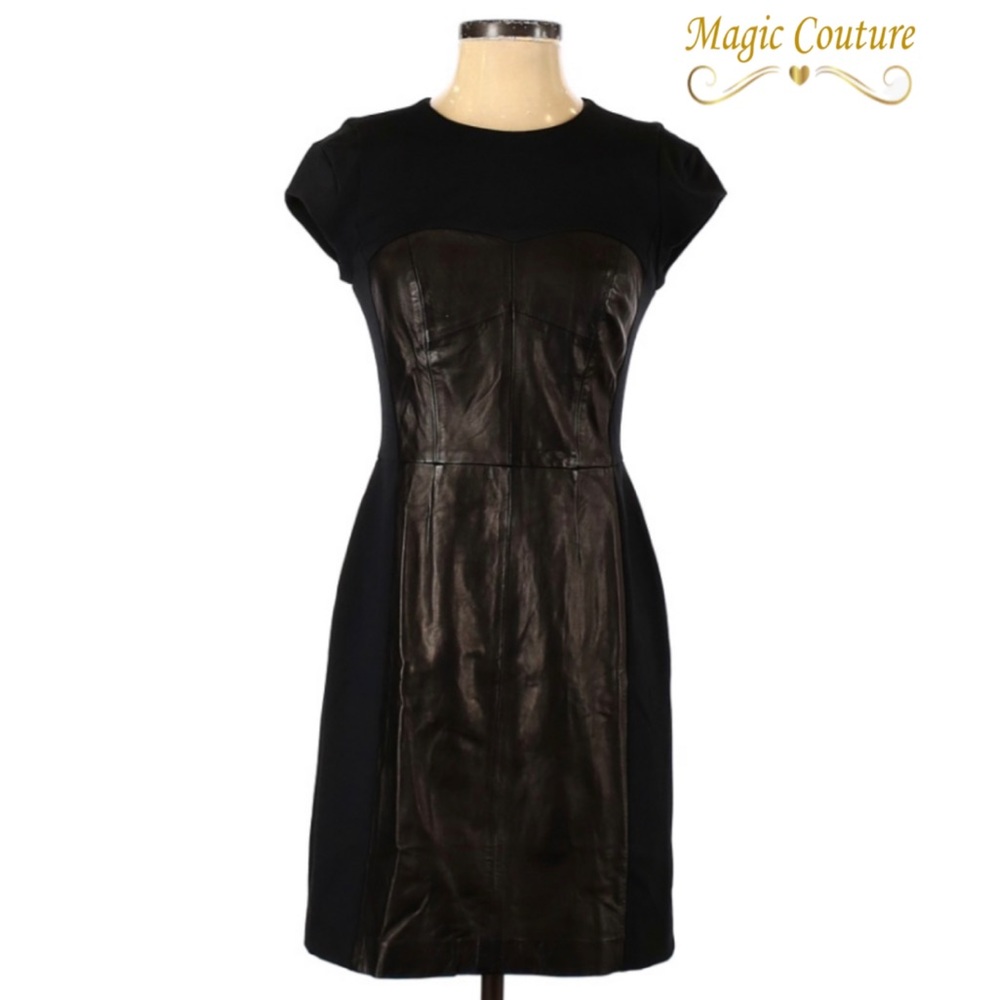 ❌SOLD❌Rebecca Taylor Lamb Leather Paneled Dress🖤🖤🖤 - Picture 5 of 14
